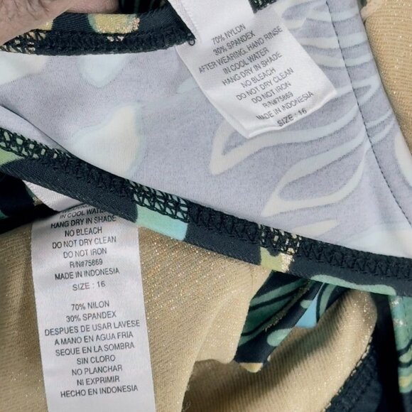 OCEAN DREAM COLLECTION Women's Nylon 2 Piece Black Bottom Multicolor Top Size 16 - Picture 8 of 10